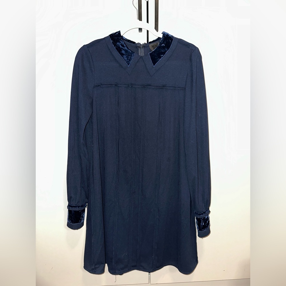 Anna Sui Navy Blue Long Sleeve Mini Dress with Velvet size 6